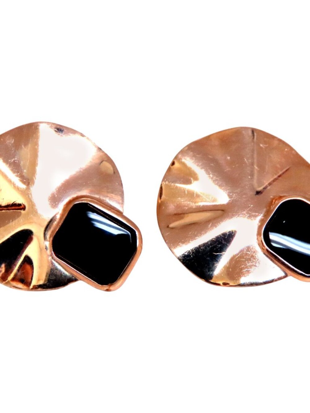 Vintage Onyx Circular Pierced Earrings 14kt Gold*